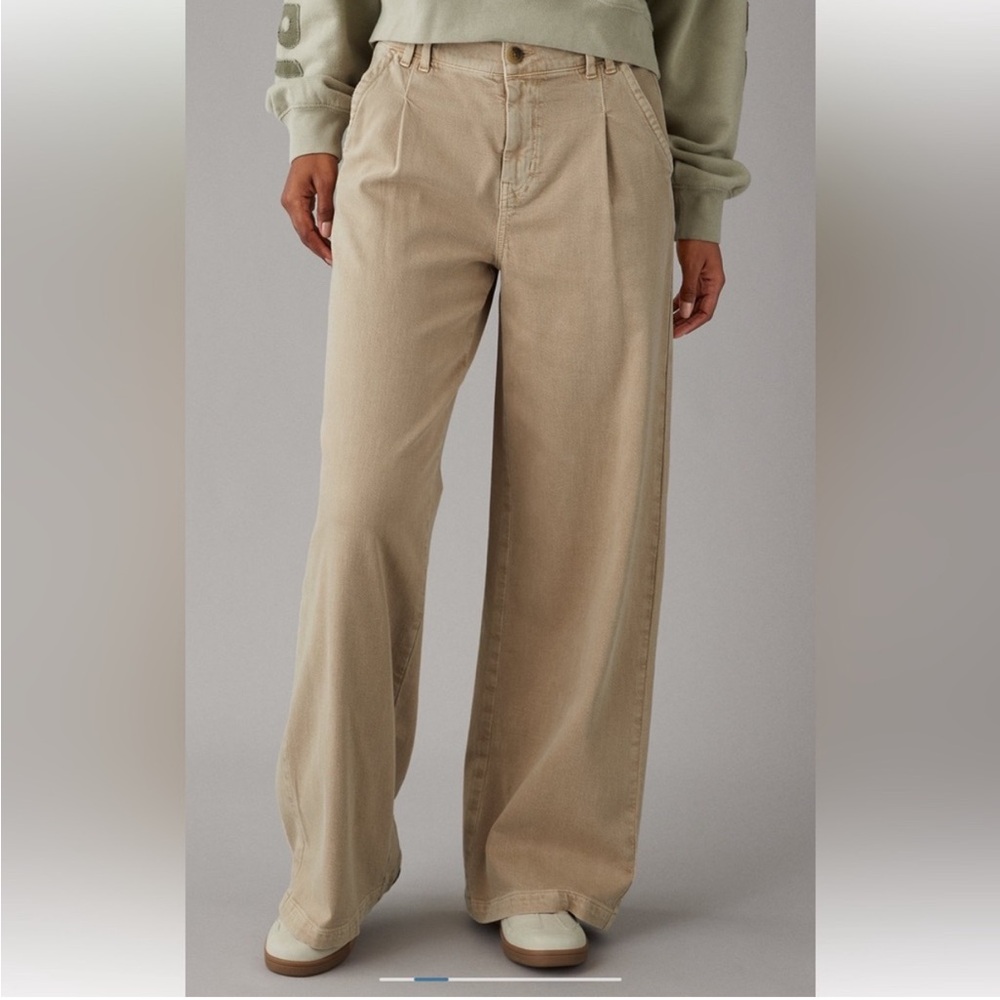 American Eagle Super High Rise Wide Leg Pant Women’s 8 Regular Tan Kakhi